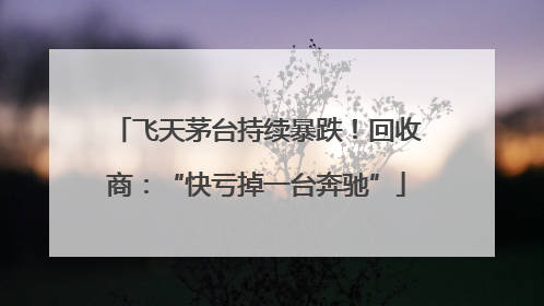 飞天茅台持续暴跌！回收商：“快亏掉一台奔驰”